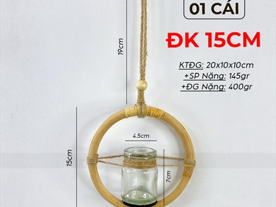 Vòng mây lọ thủy tinh treo tường thủy canh [Cute] ĐK15cm BINHLOHOA-07